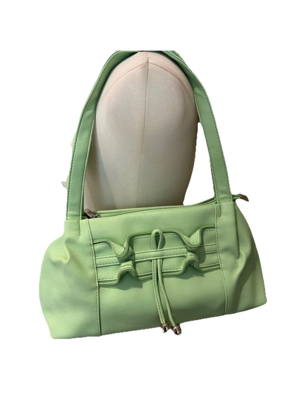 Vintage Y2K Mini Shoulder Bag Mint Green Ruffles Tassel Vegan Lorelai Gilmore